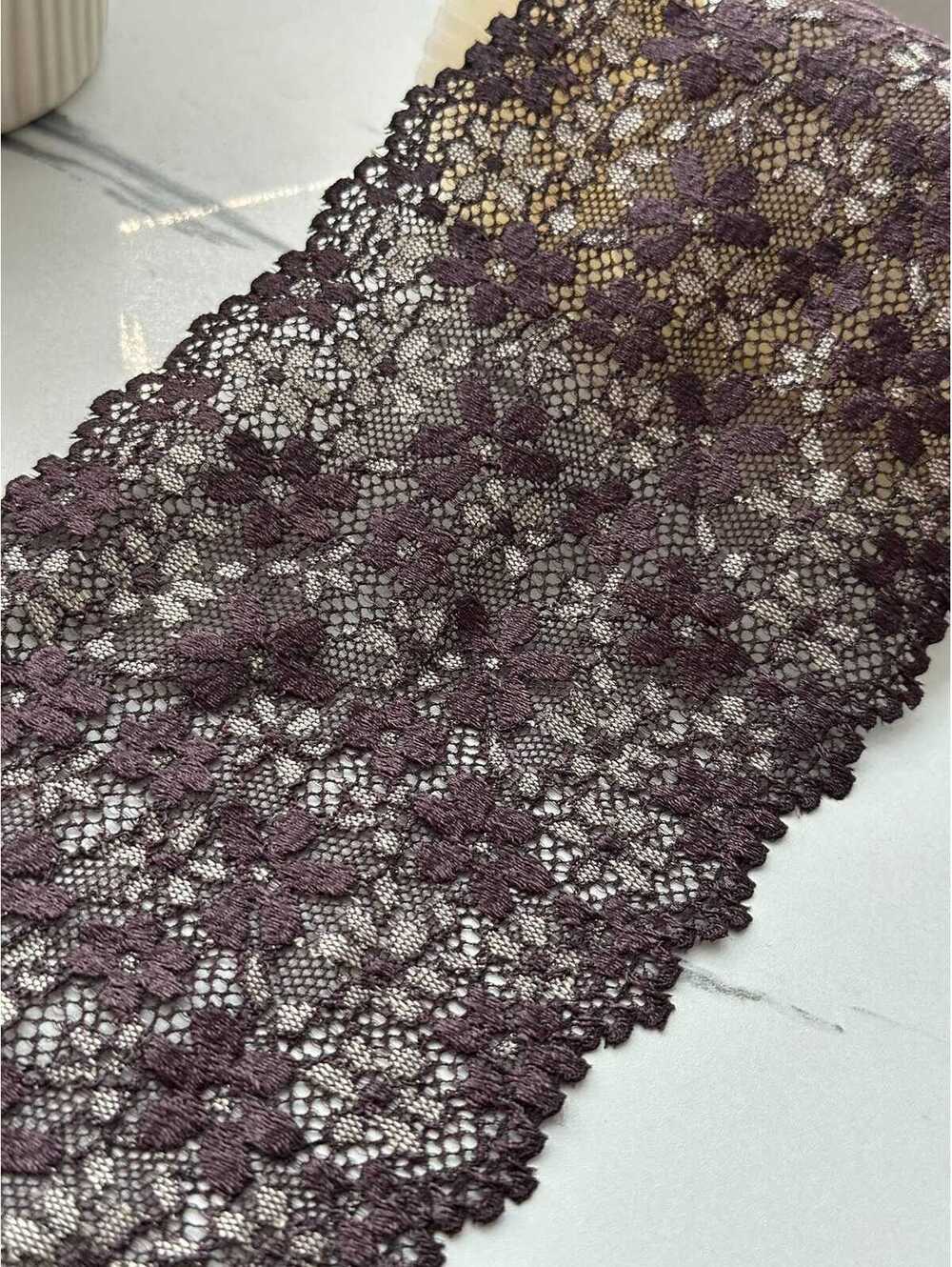 1Yd Stretch 5" Dark Plum Purple Floral Scalloped Wide Stretch Lace Trim